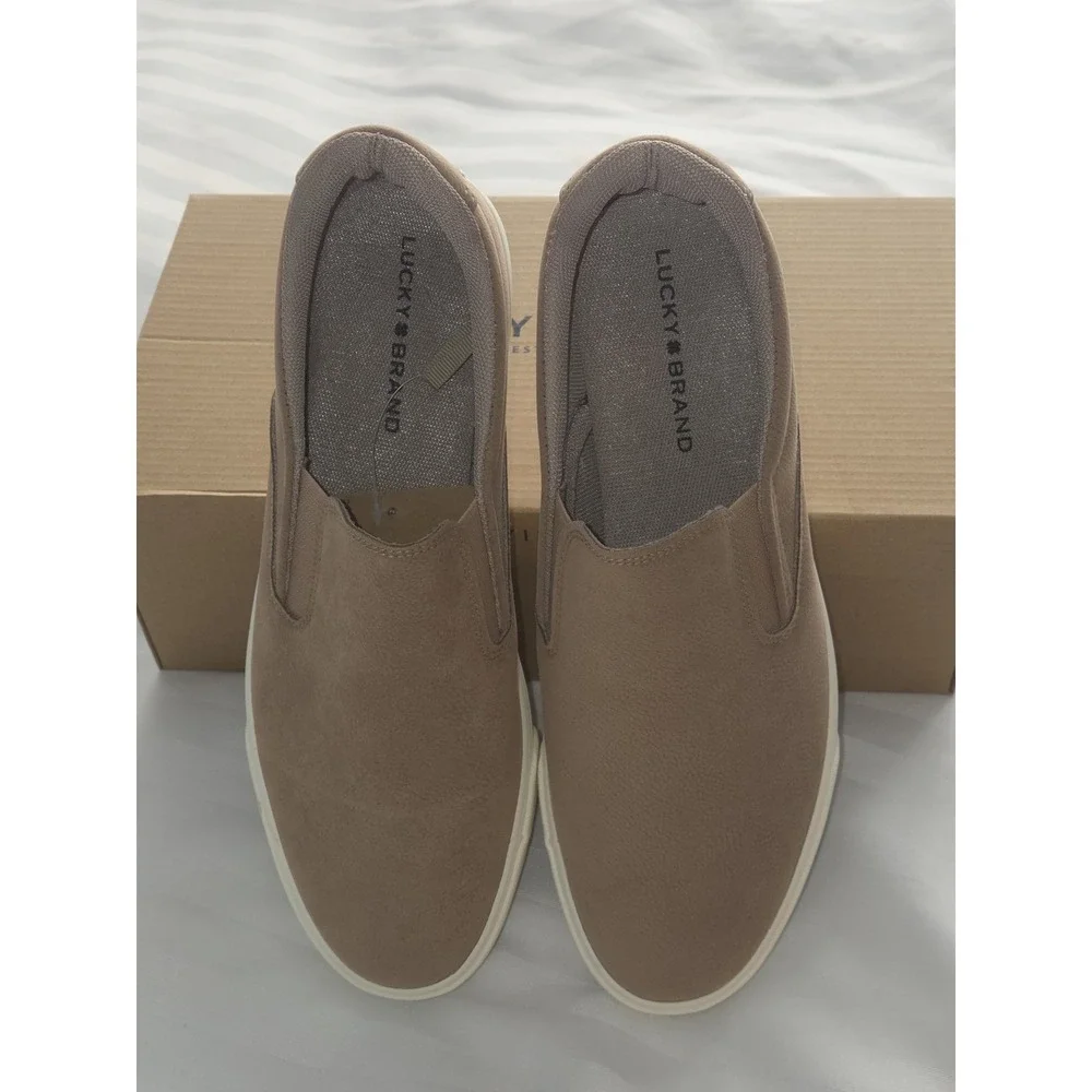 Lucky Brand Mens Slip‎ On Sneakers Tan Textured Casual Skate Shoes size 8